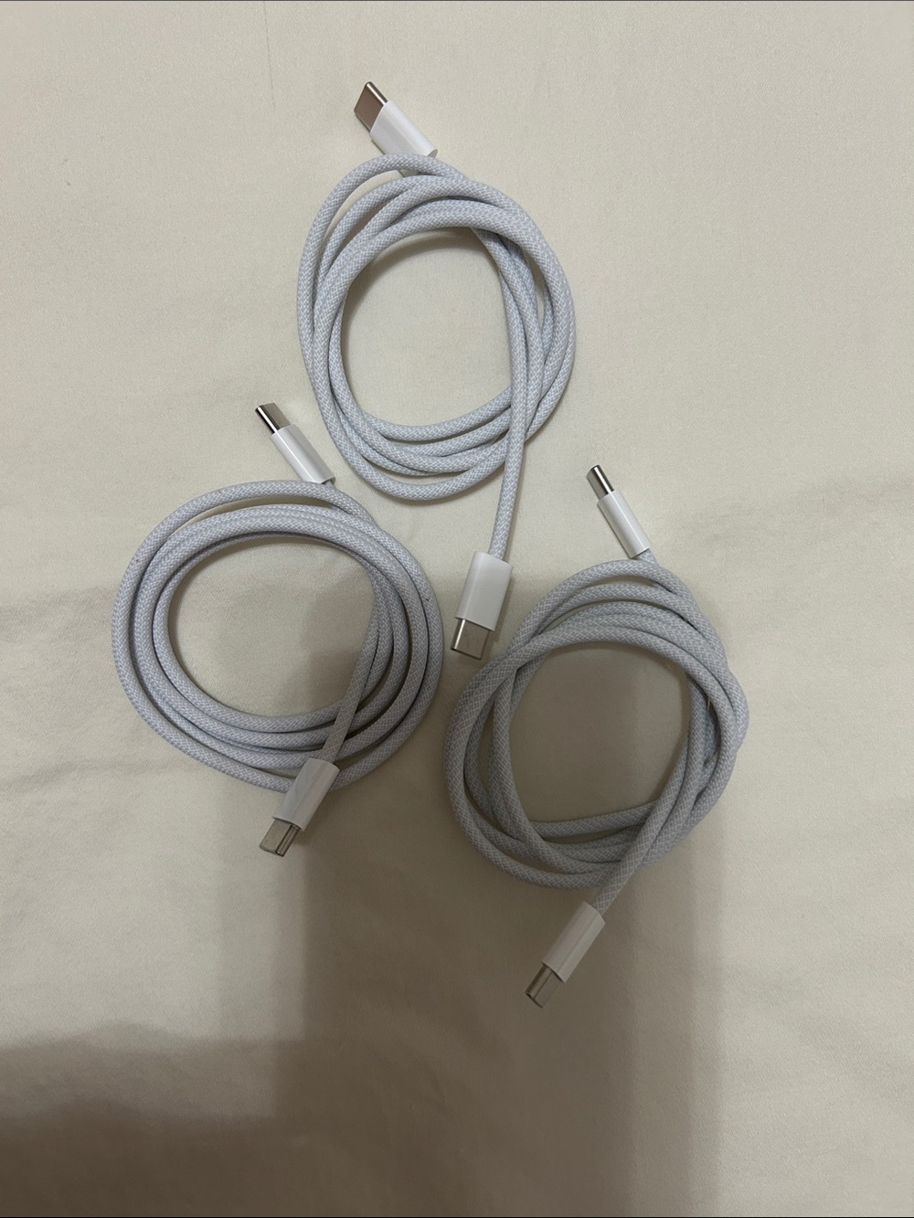 White Braided USB-C to USB-C Charging Cable - Pack